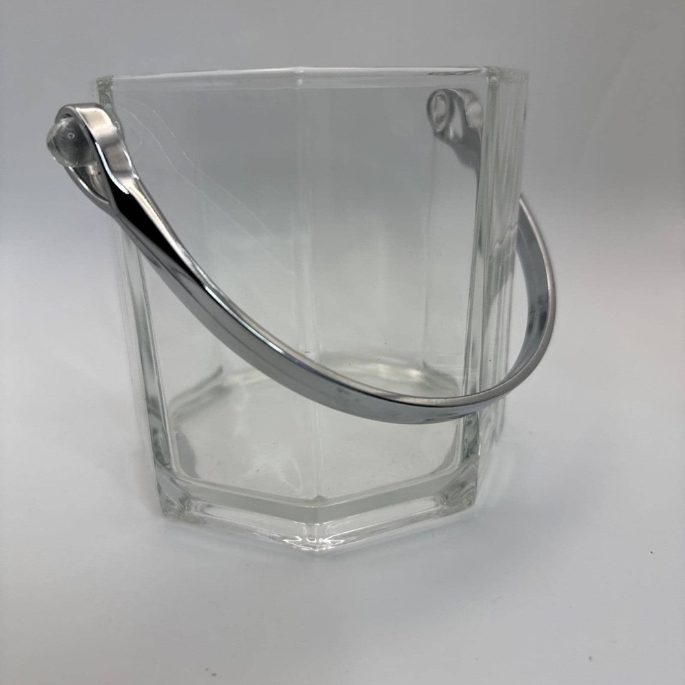 VTG Retro Luminarc Octime Octogon Crystal Ice Bucket Metal Handle France